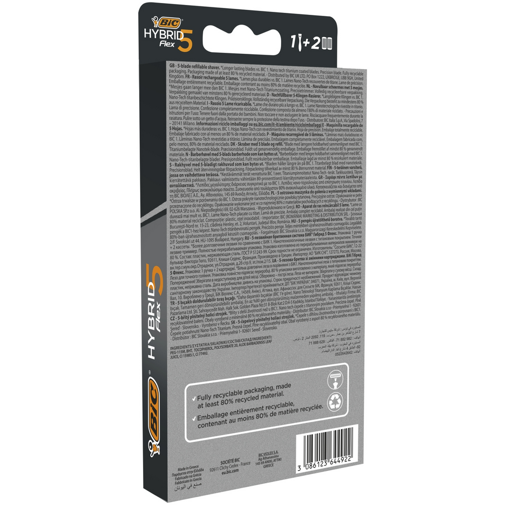BIC Rasoir Flex 5 Hybrid Homme avec 2 recharges - 1 rasoir