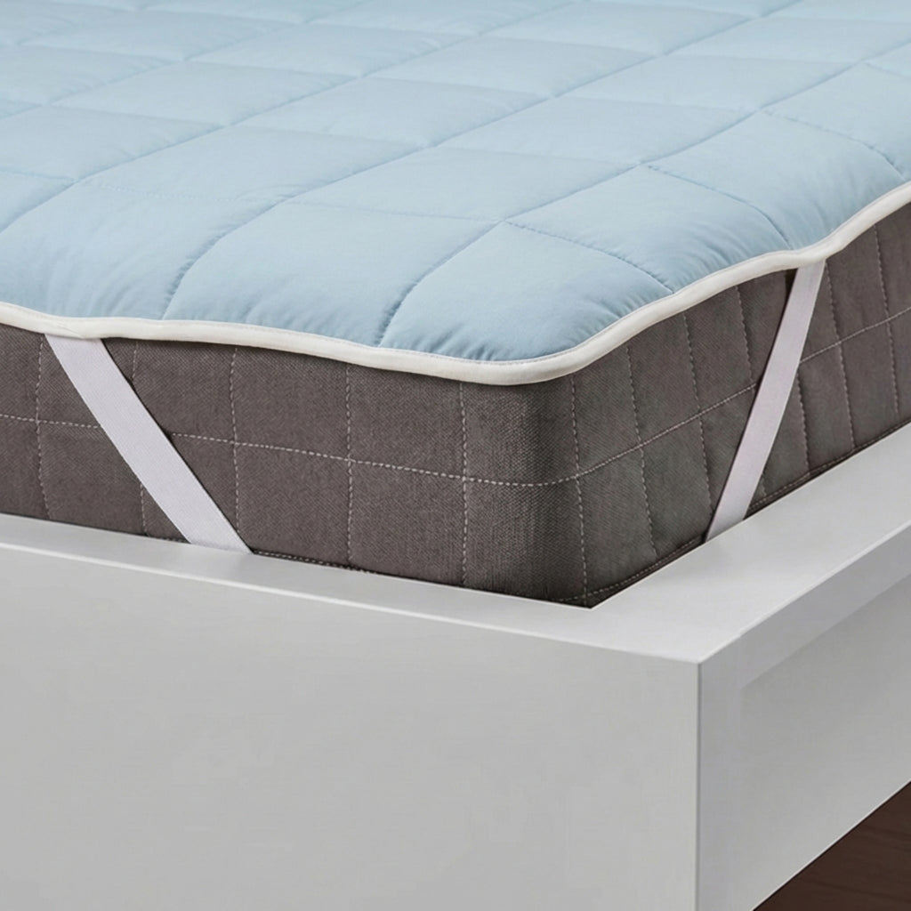 MENDALE Protège-matelas matelassé réversible – housse de matelas double face à effet rafraîchissant en bleu clair et beige – rembourré, respirant et confortable