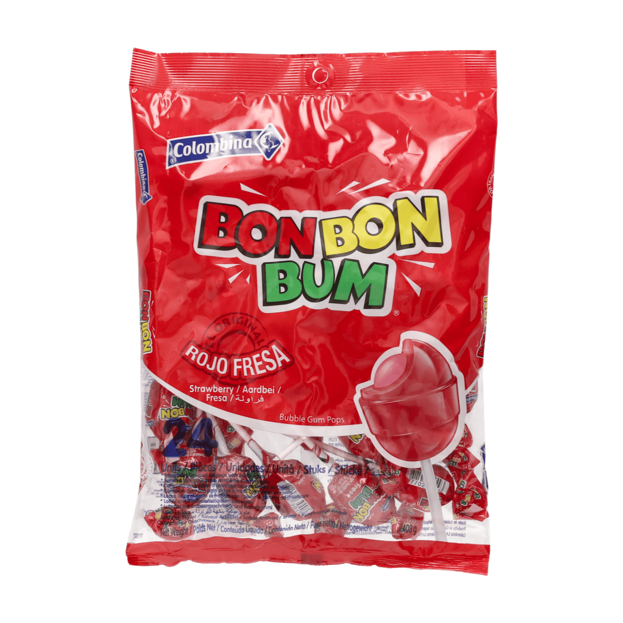 Colombina Sucettes à la fraise avec chewing-gum 408 g