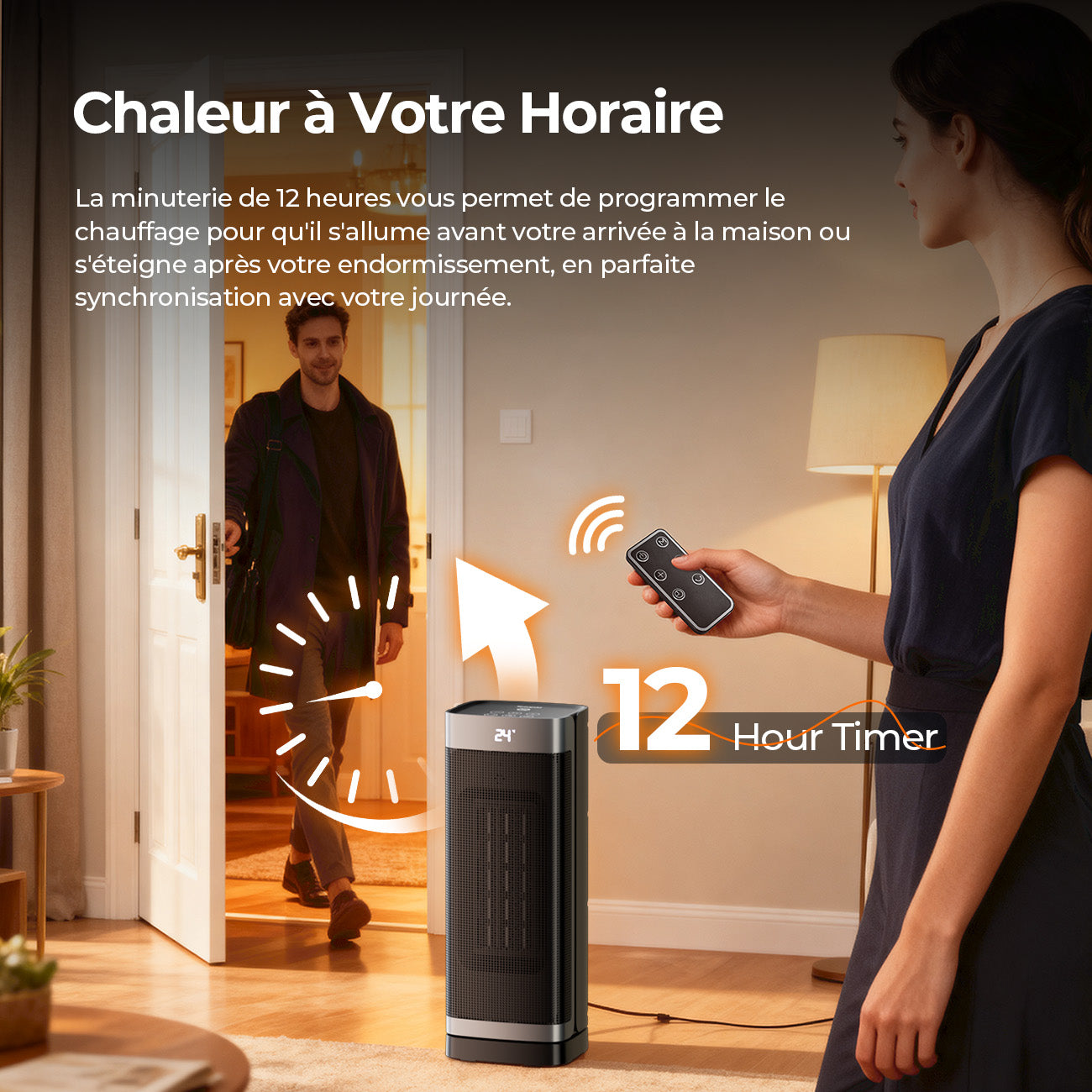 Totopia Chauffage électrique 2000 W, Chauffage céramique PTC, Télécommande, 2 modes de chauffage, Minuterie 12 h, Thermostat réglable, Protection anti-basculement et surchauffe