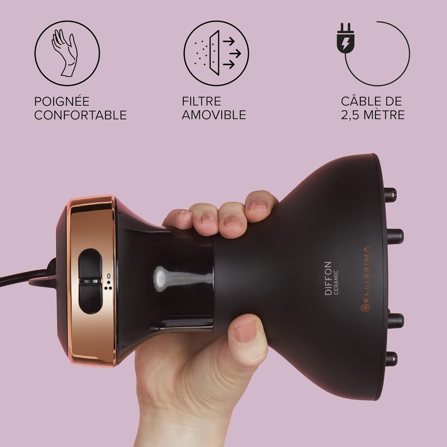 Bellissima My Pro DF1 3000 Sèche-cheveux diffuseur avec moteur DC 700 W, technologie céramique, Dry Care System et système Curl Boost