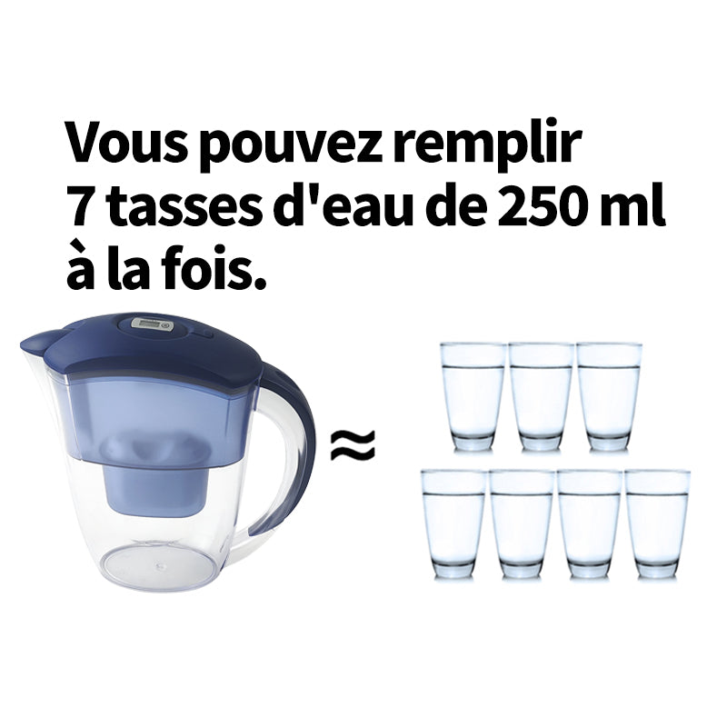 VIVREAL Carafe filtrante 2,4 L avec minuteur électronique, élimine le chlore, le calcaire et les métaux lourds, compatible avec les filtres Brita, matériau ABS de qualité alimentaire