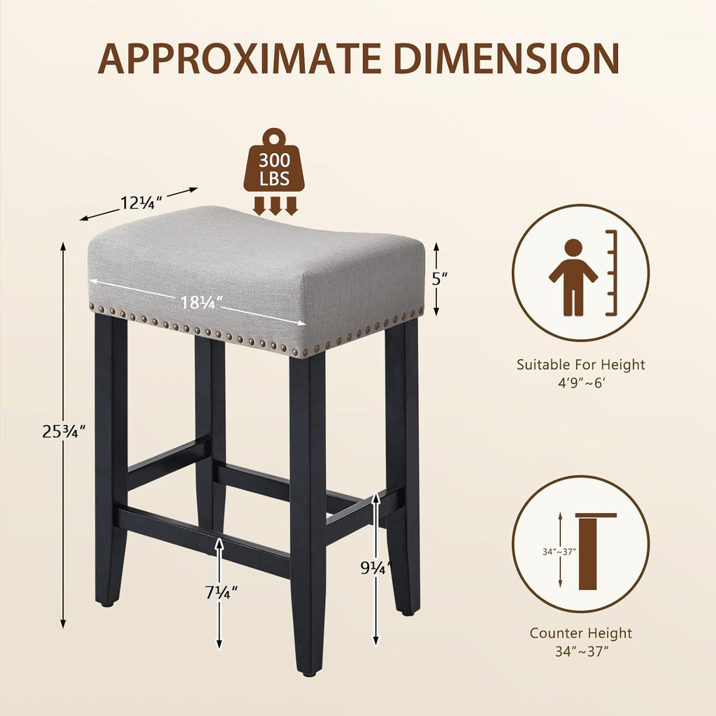 Ckaff Lot de 2 tabourets de bar, Chaises de bar hauteur 65,5 cm, Chaises de cuisine, En lin, Chaise de maquillage, Chaise de salle à manger, Tabouret de salle de bain