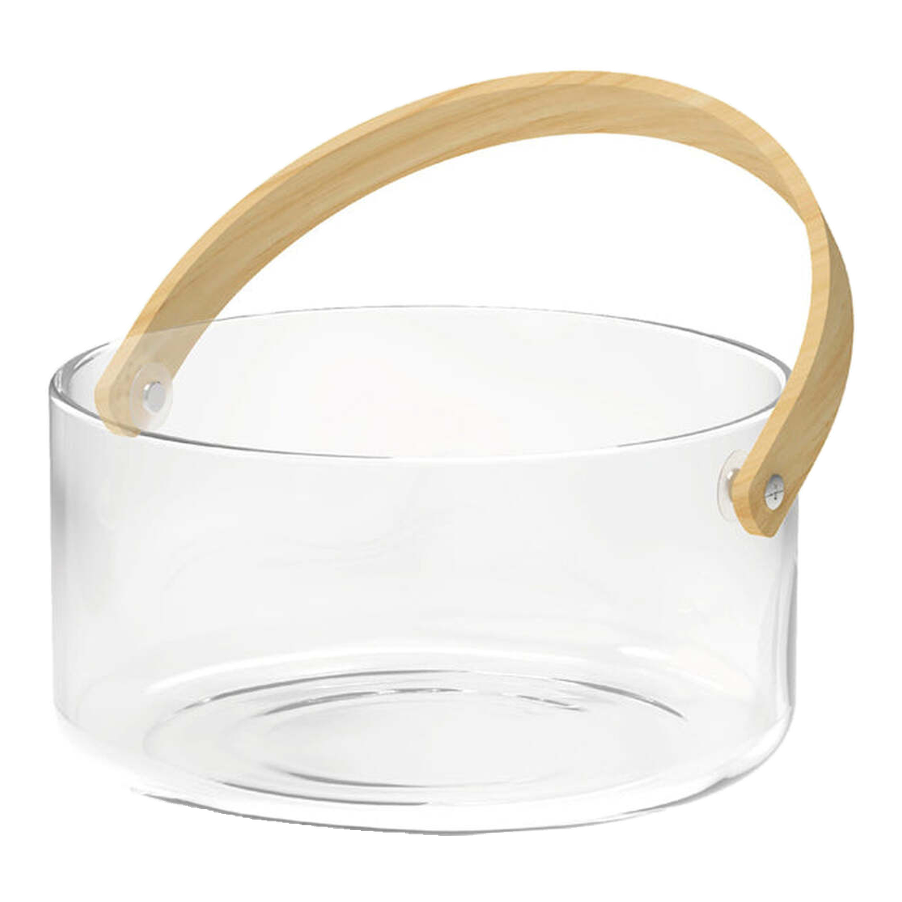 NUTS – Saladier en verre borosilicate 20 x 10,5 cm – Poignée en bambou – pour le service et la présentation – Résistant à la chaleur et au froid – Transparent