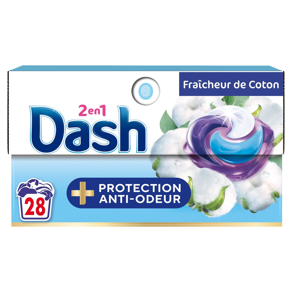 DASH Tablettes 2-en-1, Protection anti-odeur, fraîcheur de coton, 28 doses