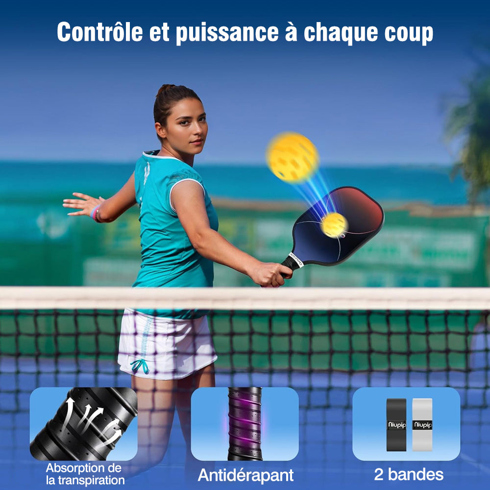 Niupipo Lot de 2 raquettes de pickleball MX-75, matériau en fibre de carbone, noyau nid d’abeille en polypropylène, certifiées USAPA, légères et durables, pour débutants et professionnels
