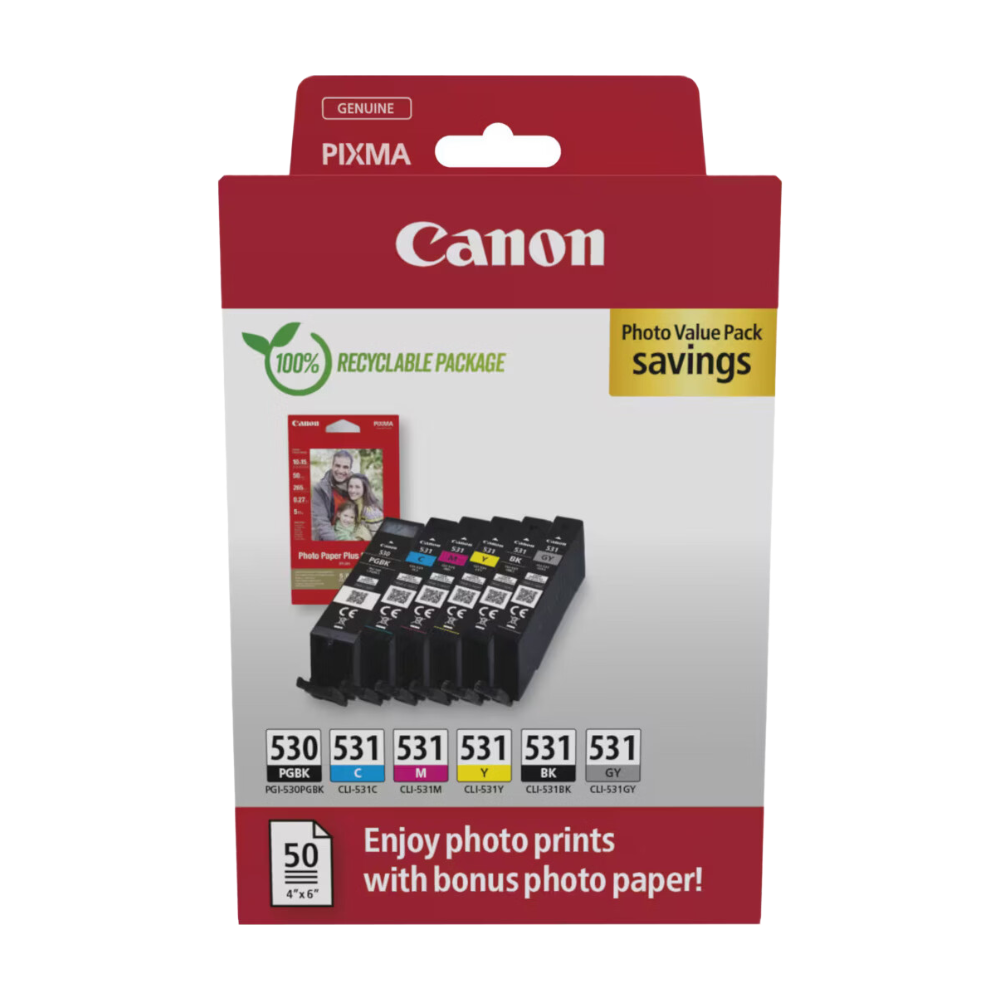 Cartouches d’encre Canon PGI-530/CLI-531, Pack de 1 noir, cyan, magenta, jaune (SEC)