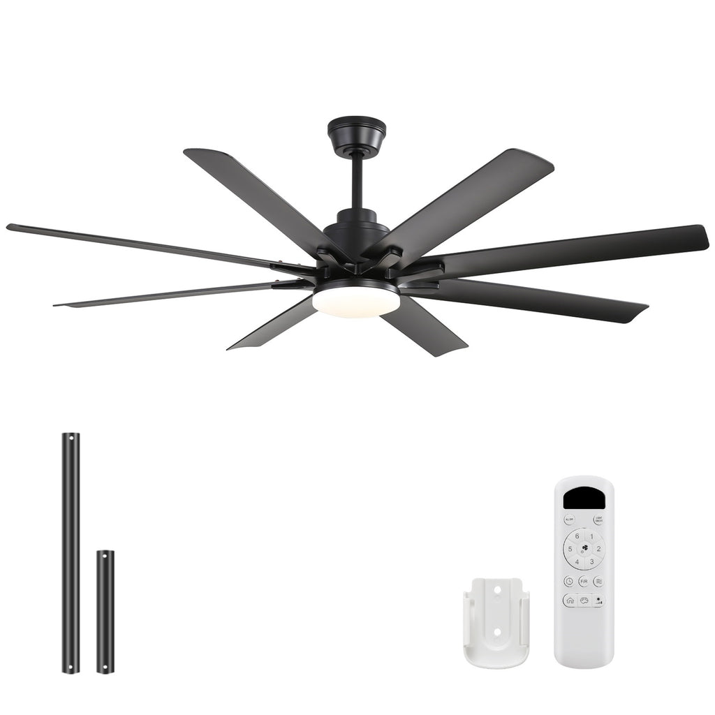 Sofucor 52K138 52 pouces Ventilateur de plafond avec lumière à tige noire avec 8 pales en ABS