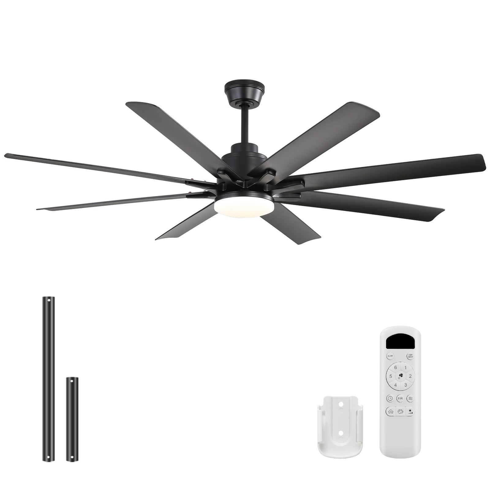 Sofucor 52K138 52 pouces Ventilateur de plafond avec lumière à tige noire avec 8 pales en ABS