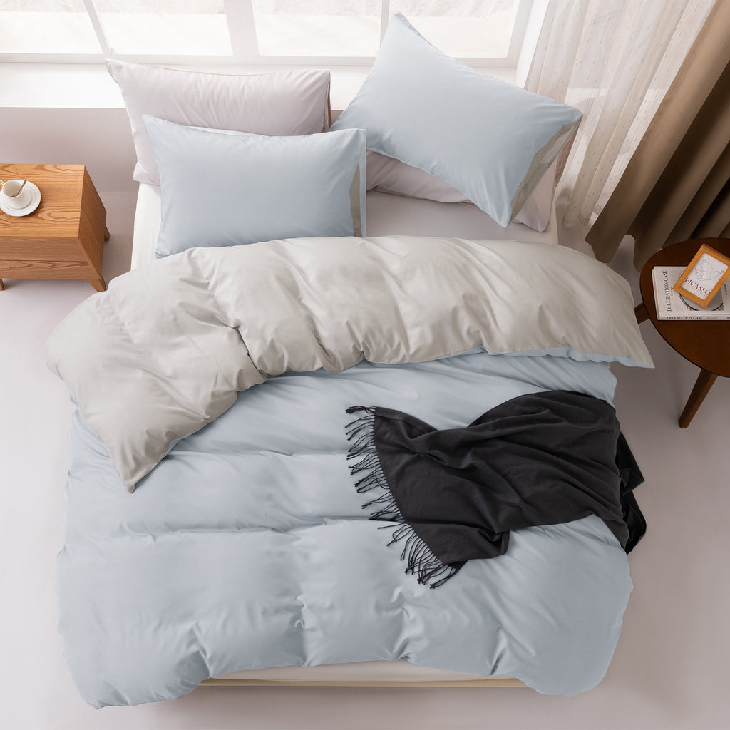 MENDALE Parure de lit premium - Housse de couette 135 x 200 cm avec taies d'oreiller 70 x 50 cm - Microfibre brossée douce, bleu clair et gris clair