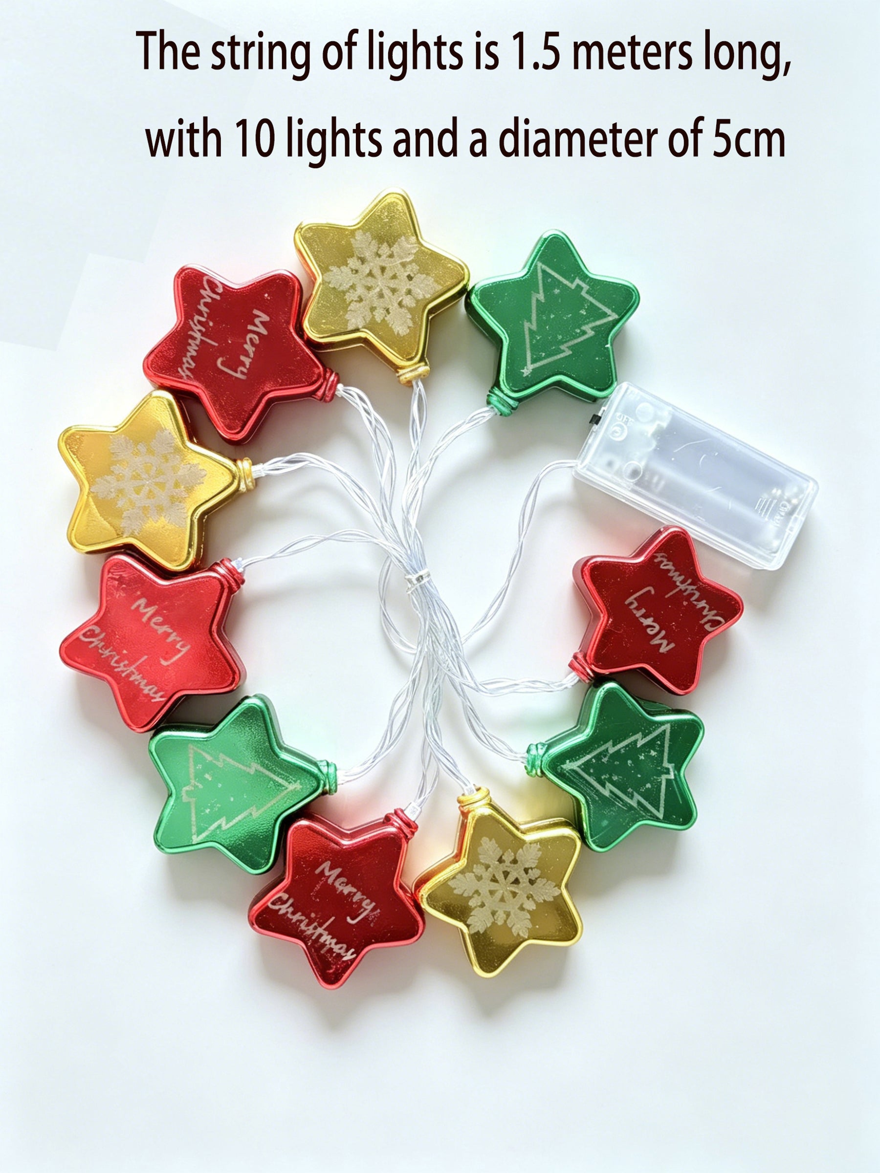 Guirlande lumineuse de Noël LED, étoile à cinq pointes, motif flocon de neige, rouge, vert et blanc, convient pour la décoration intérieure et extérieure