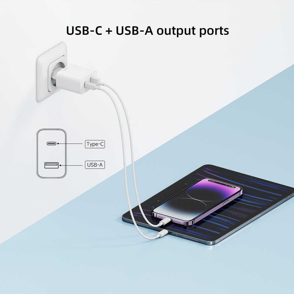 CUKTECH Chargeur rapide 30 W USB-A et USB-C, prise UE A19EU, Blanc