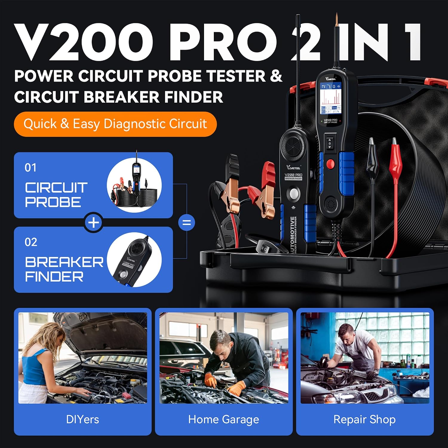 V200 Pro Testeur de Circuit Automobile, Testeur de Sonde de Circuit d'Alimentation Outil de Localisation de Disjoncteur