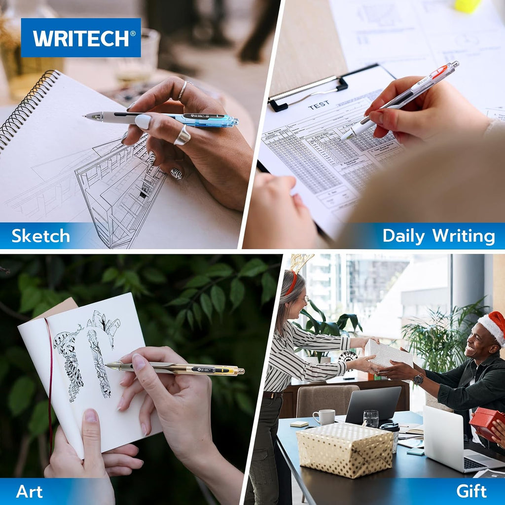 WRITECH Fine Point Lot de 8 stylos à encre gel noire - 0,5 mm