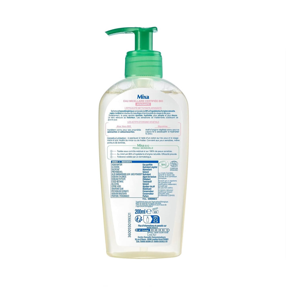 Mixa Eau Micellaire Visage et Yeux Peaux Sensibles Aloe Vera Bio 200 ml