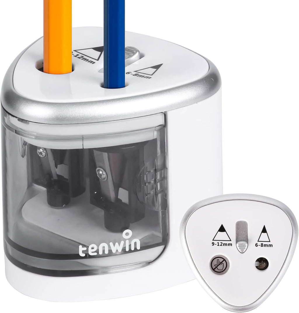 tenwin Taille-crayon électrique à double trou à piles pour crayons n° 2 et crayons de couleur 6 à 12 mm, lame durable pour taille rapide, adapté école/salle de classe/bureau/maison