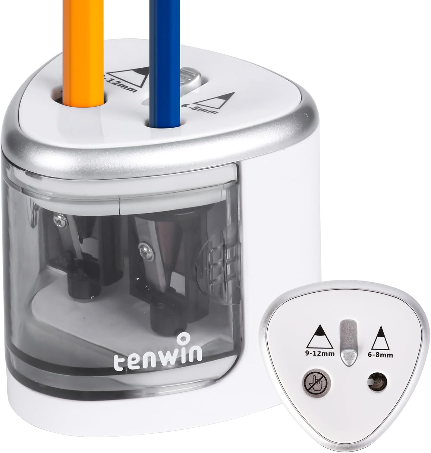 tenwin Taille-crayon électrique à double trou à piles pour crayons n° 2 et crayons de couleur 6 à 12 mm, lame durable pour taille rapide, adapté école/salle de classe/bureau/maison