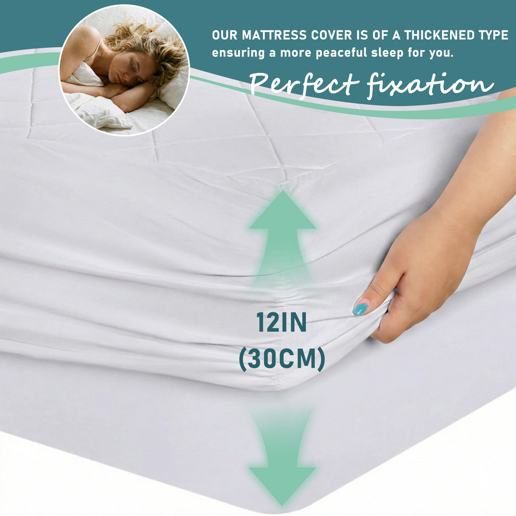 LeBonsoir Surmatelas en microfibre matelassée avec bords élastiques, hauteur maximale 30 cm, lavable en machine, protège-matelas, drap-housse, blanc, 180 x 200 cm