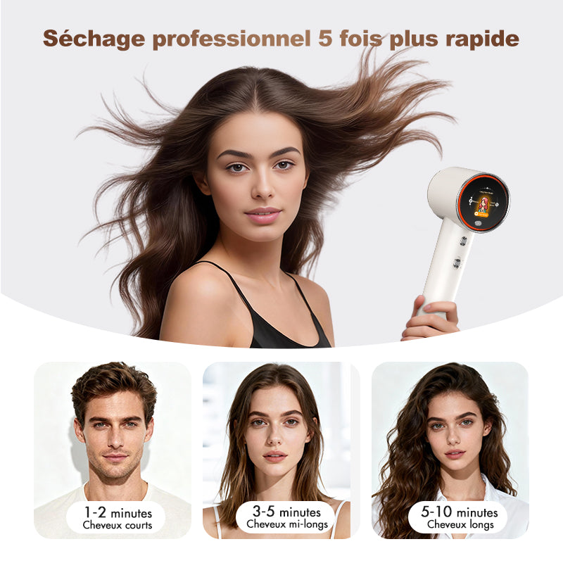 Uniorange H6 Sèche-cheveux à haute vitesse avec technologie plasma, écran LCD HD, 5 modes intelligents, 1600 W de puissance et 1 milliard d'ions plasma