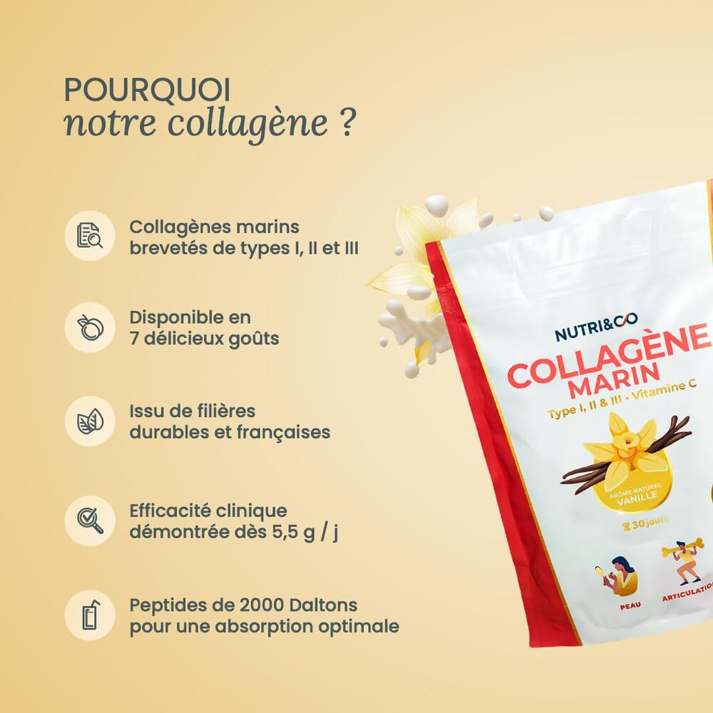 Nutri&Co Collagène marin type 1, 2 et 3 - goût vanille - 180 g