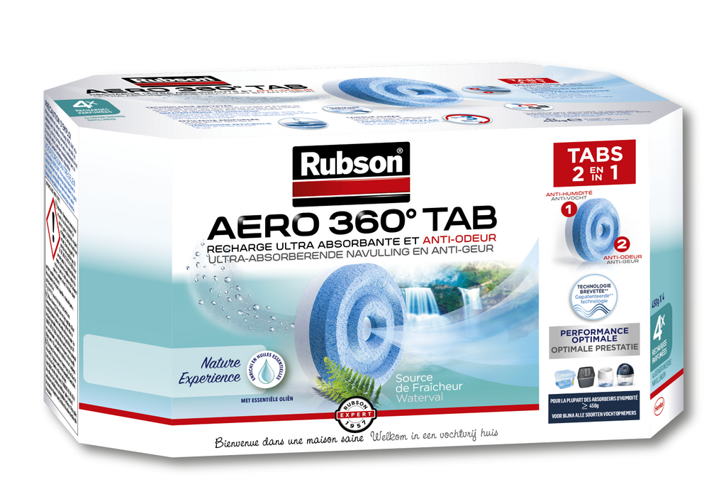 Rubson – AERO 360° Recharges en tabs parfum lavande relaxante, recharges pour absorbeur d'humidité, ultra absorbantes et anti odeurs, 4 x 450 g