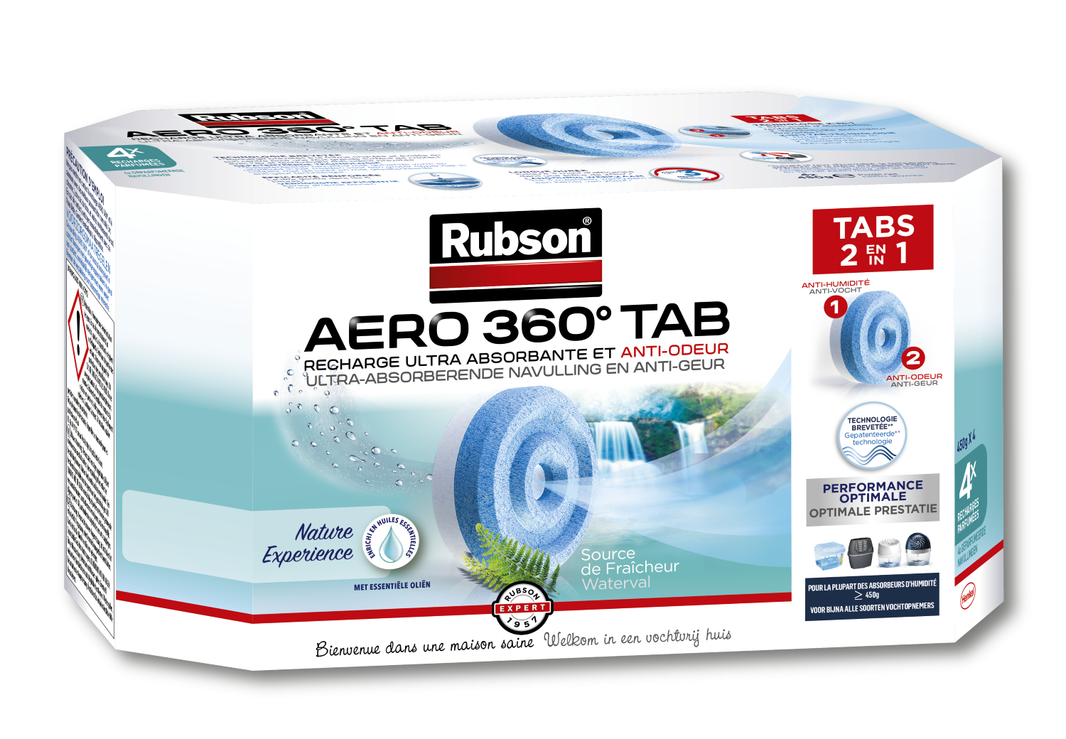 Rubson – AERO 360° Recharges en tabs parfum lavande relaxante, recharges pour absorbeur d'humidité, ultra absorbantes et anti odeurs, 4 x 450 g