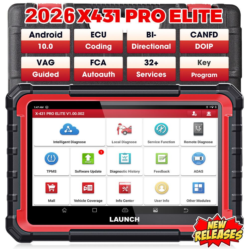 Launch X431 PRO ELITE Valise de diagnostique automobile 8" avec scanner OBD/OBD2, tous systèmes, CAN-FD/DOIP, tests actifs et 31 réinitialisations ECU