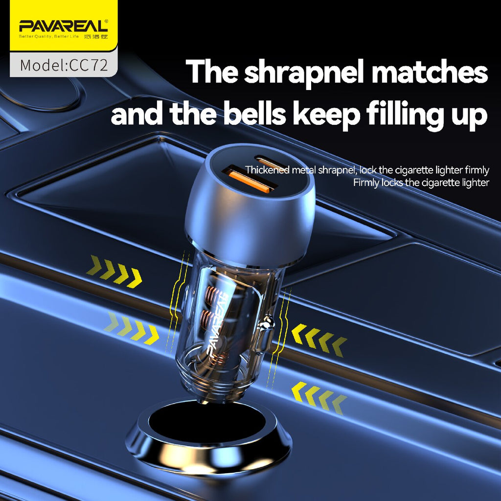 PAVAREAL CC72 Chargeur de voiture PD 20 W + 100 W, Compatible avec la charge rapide des séries iPad, Samsung, iPhone