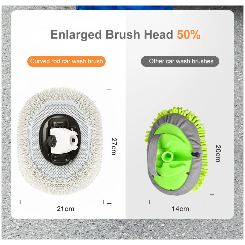 Balai de lavage auto en chenille noir et blanc Hello leiboo : manche ergonomique coudé à 15°, manche télescopique en aluminium, brosse douce anti-rayures, tête amovible, angle réglable pour un nettoyage facile ; un accessoire pratique pour un lavage 