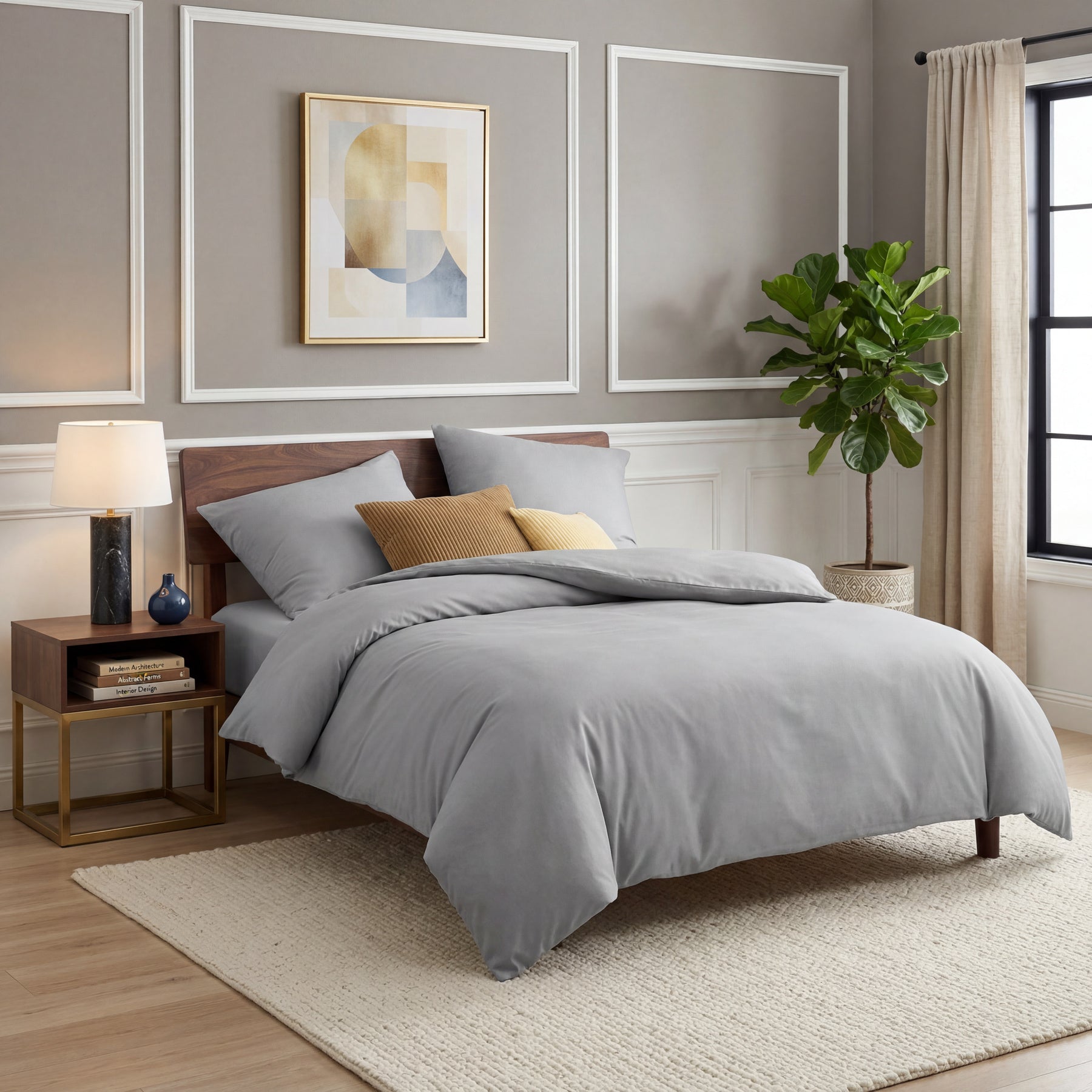 Parure de lit 4 pièces 135 x 200 cm - Gris - 2 housses de couette 135 x 200 cm et 2 taies d'oreiller 80 x 80 cm - Certifié Öko-Tex - En microfibre de 90 % de polyester