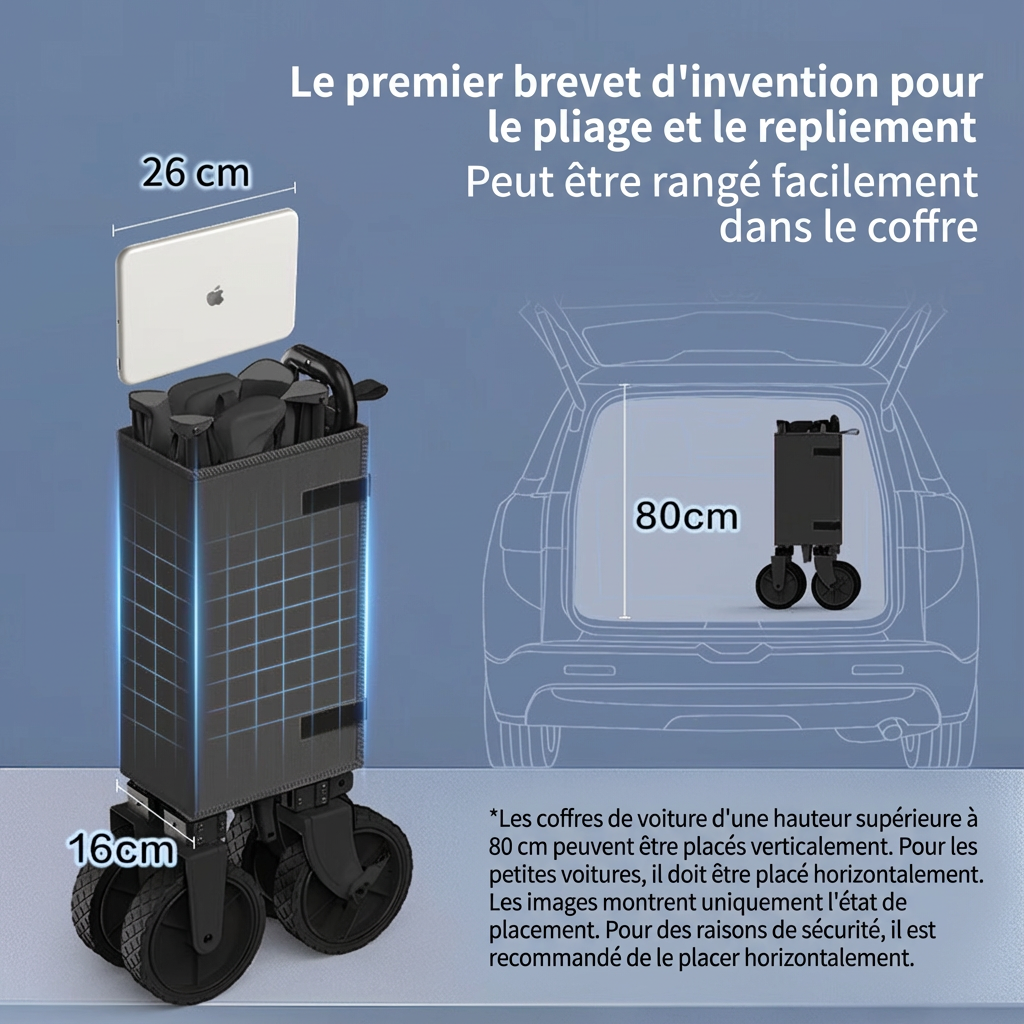 Ochama Chariot de camping pliable compact 127 L Jaune sable, Charge 200 kg, Capacité empilable 250 L, Roues pivotantes 360° à double frein, Rangement gain de place