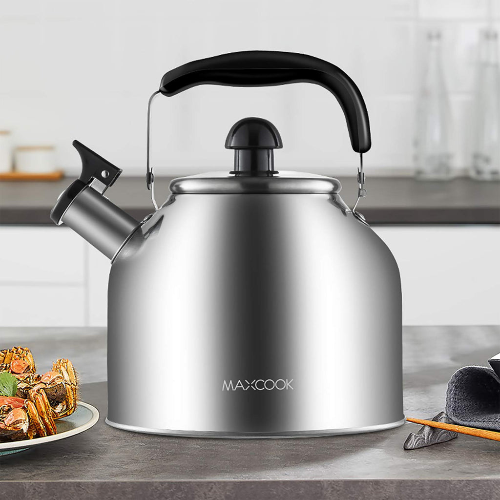 Maxcook Bouilloire à thé à sifflet en acier inoxydable 304, 4 L, finition satinée brossée, convient pour l'eau bouillante et le thé, compatible avec plaques à induction et cuisinières à gaz, MCH287