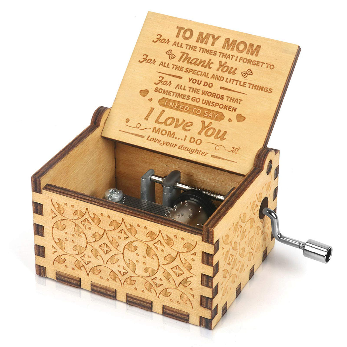 Alphynix 1 pièce Boîte à musique « À ma mère », boîte à souvenirs en bois à manivelle avec message de remerciement plein d'émotion, cadeau émouvant pour mère de sa fille