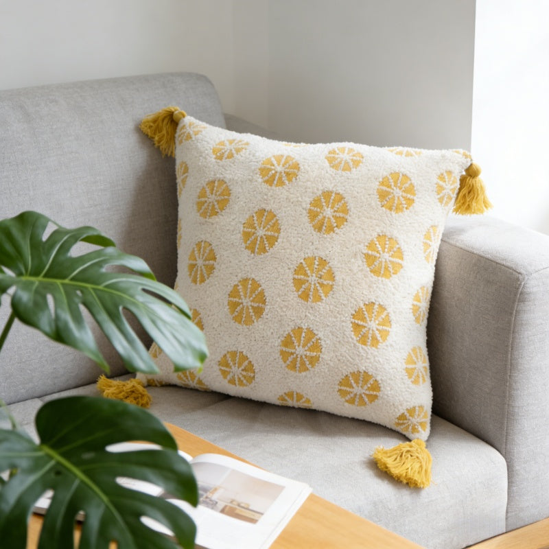 MEROPE, Housse de coussin en tricot acrylique sherpa, 50x50 cm, jaune, 1 pack