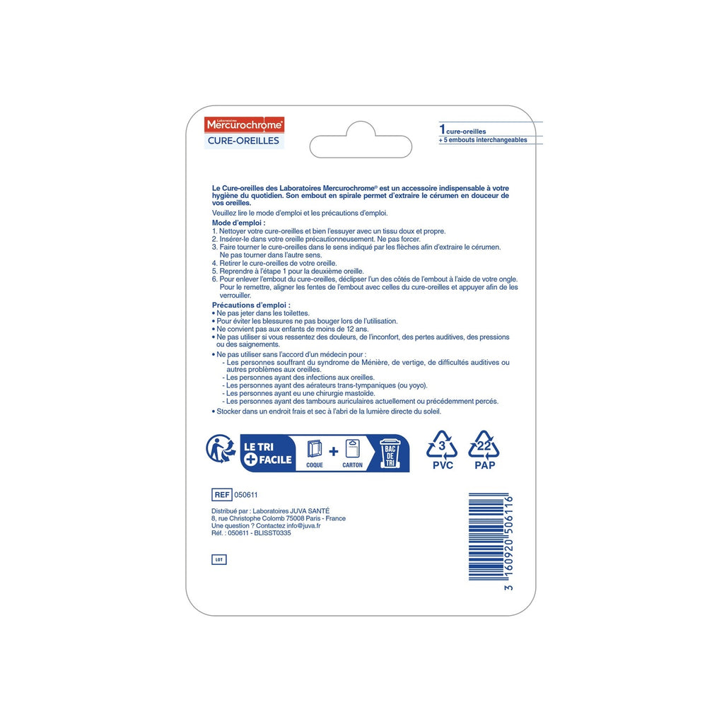 MERCUROCHROME Cure oreilles avec embouts interchangeables 1 unité + 5 embouts