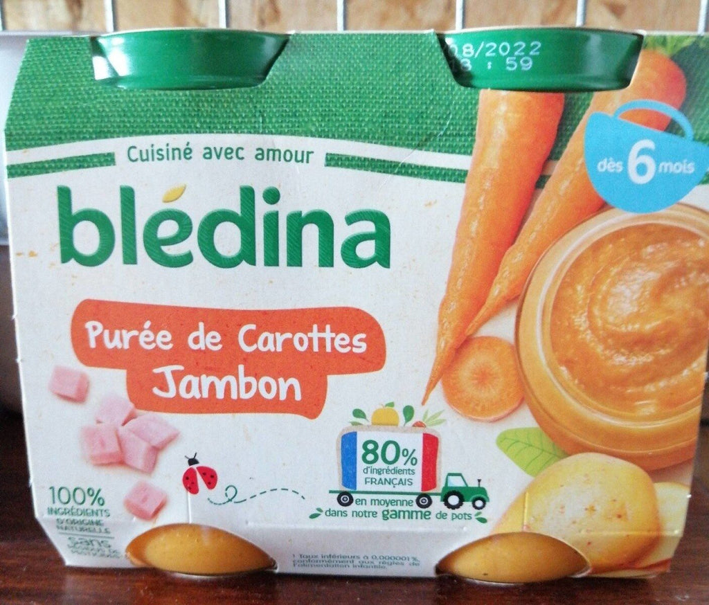 BLEDINA Pot salés de purée de carottes jambon dès 6 mois 2x200g