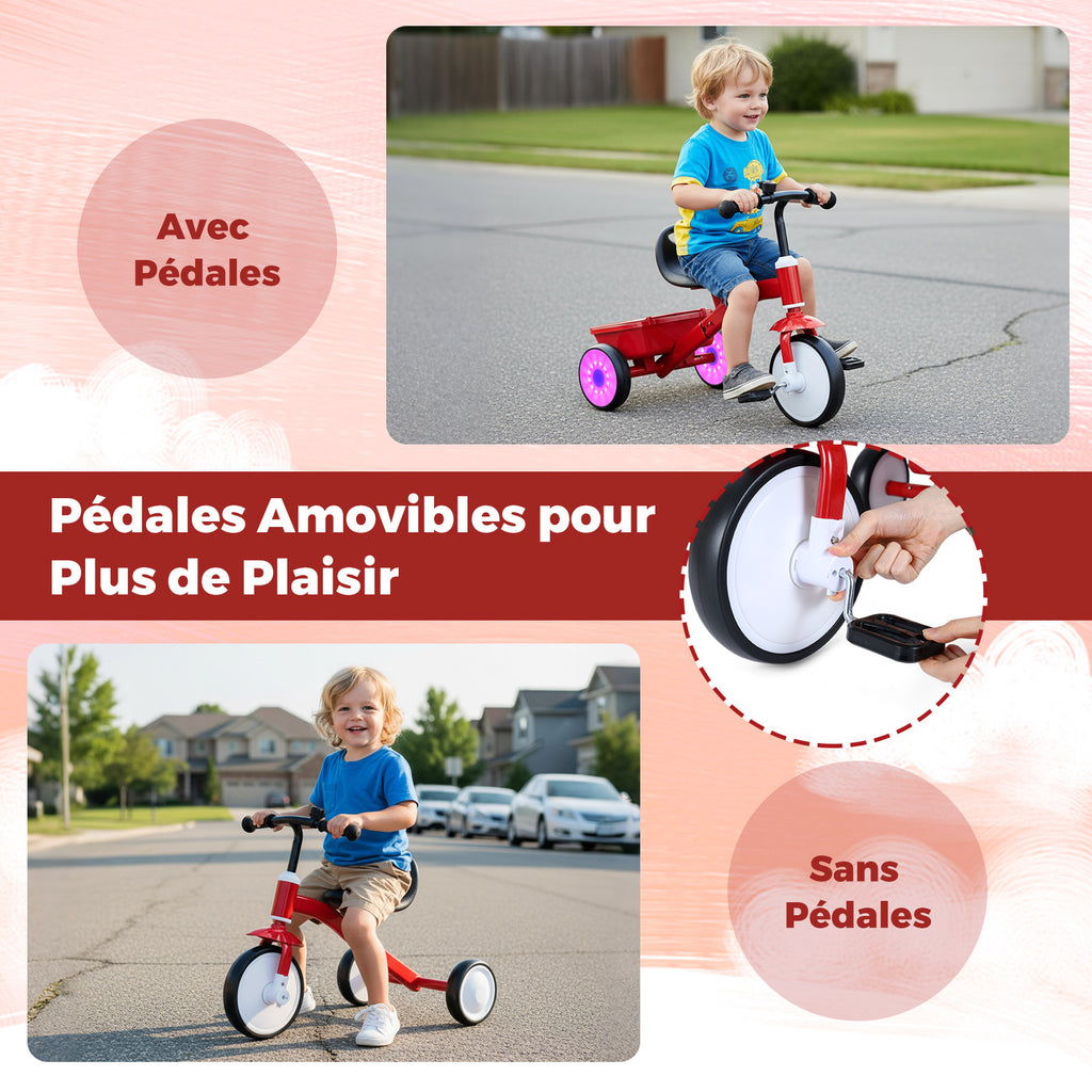 Tricycle pour enfants avec roues lumineuses et siège réglable à 4 positions
