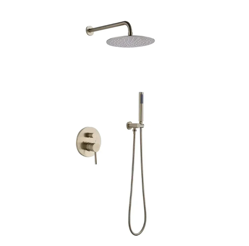 Homary Système de douche mural 250 mm, finition or brossé, avec douchette, en laiton massif
