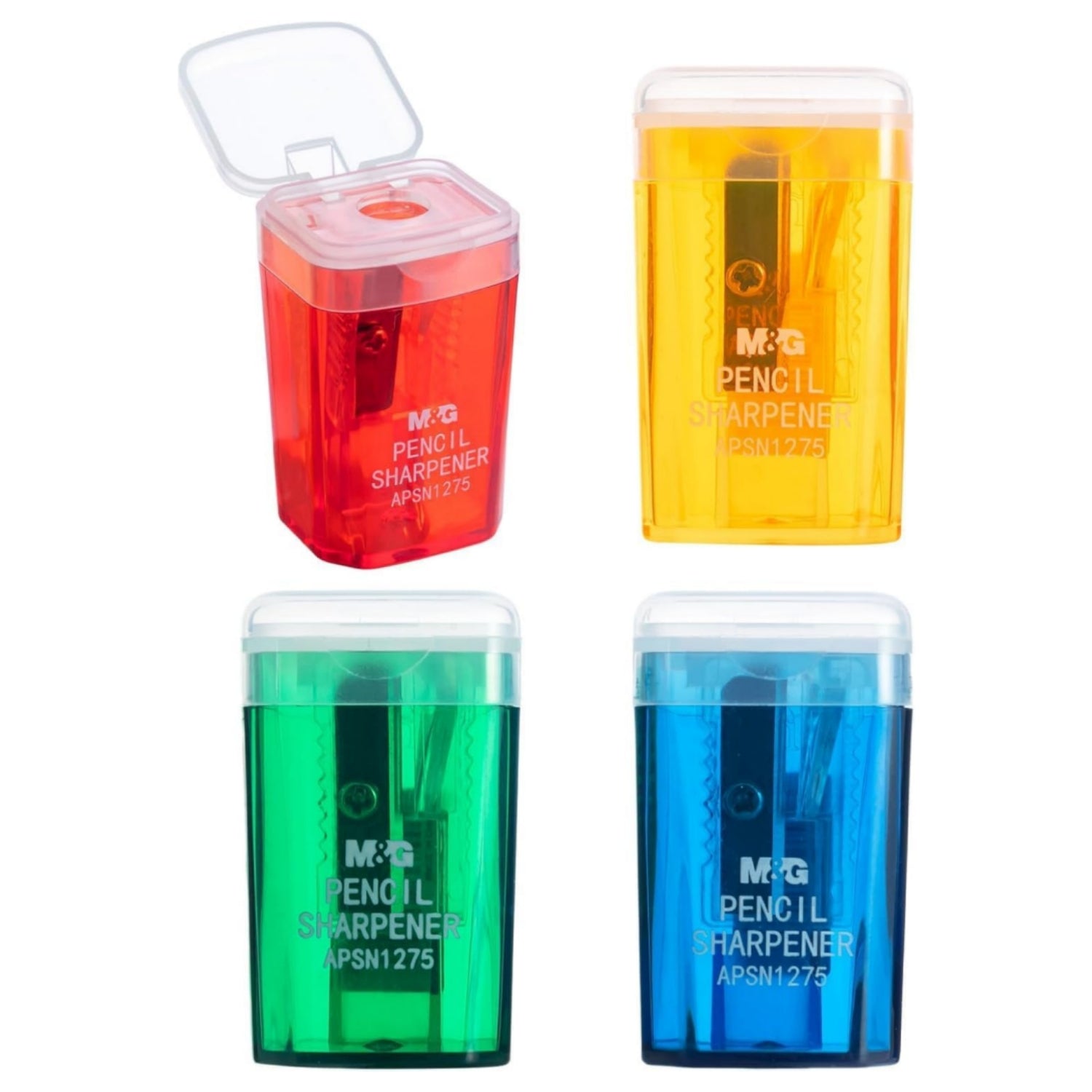 M&G Lot de 4 taille-crayons manuels à 1 trou avec couvercle, taille-crayons compacts portables pour crayons de couleur, fournitures scolaires et de bureau