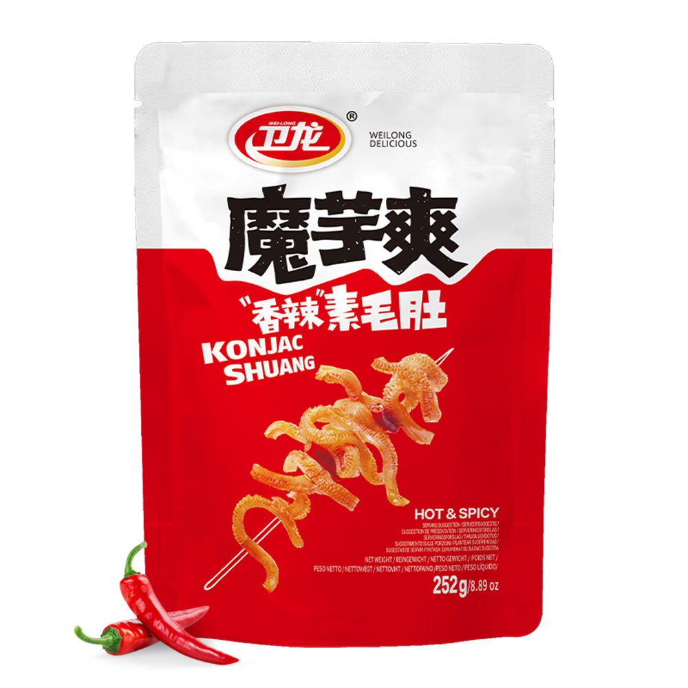 Wei Long tripes végétales de konjac croquant saveur épicée 252g (environ 28 sachets)