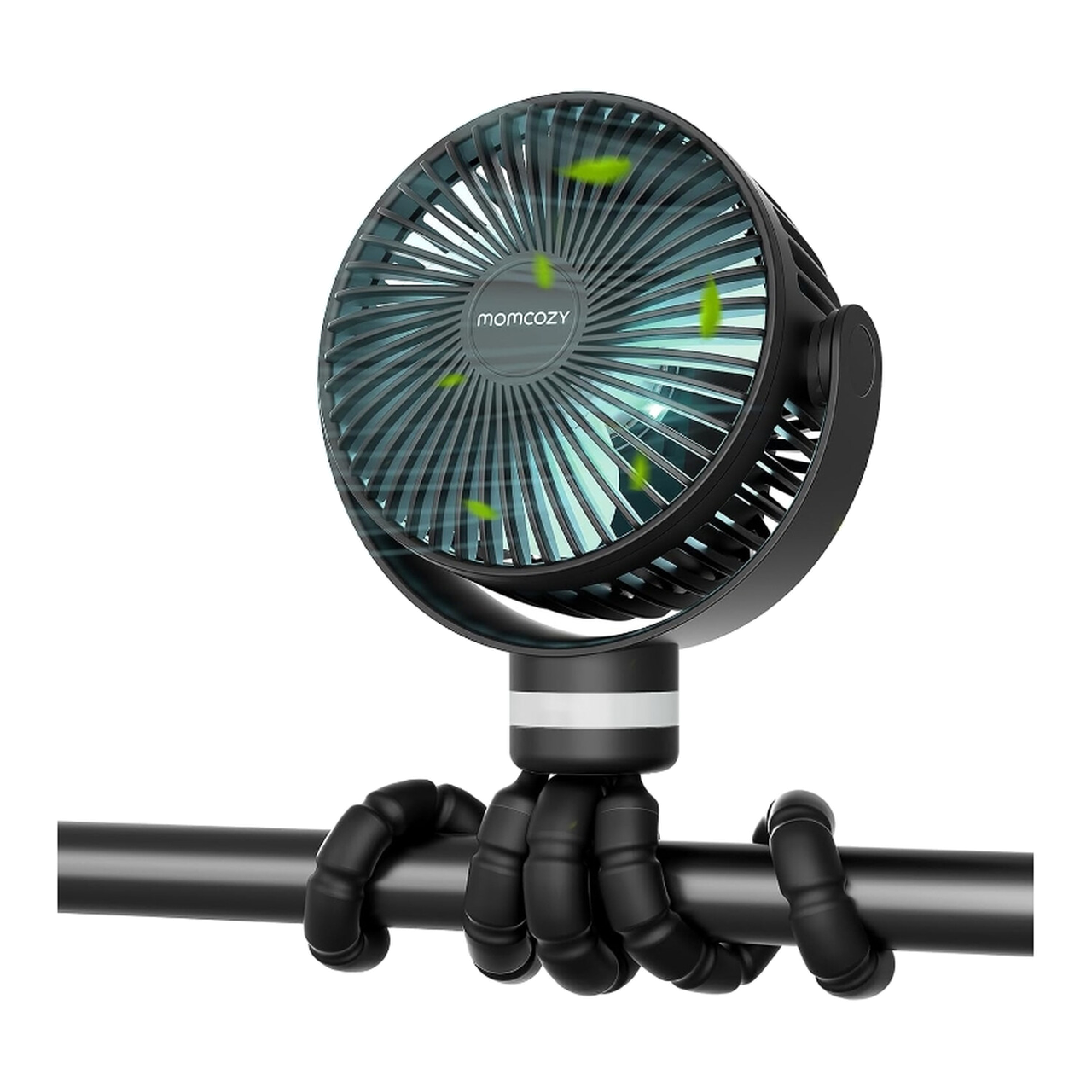 Momcozy Ventilateur portable , batterie 8000 mAh, 27 h autonomie, 4 vitesses, rotation 360°, éclairage LED, noir Peut se fixer sur poussettes et vélos, se poser sur une table