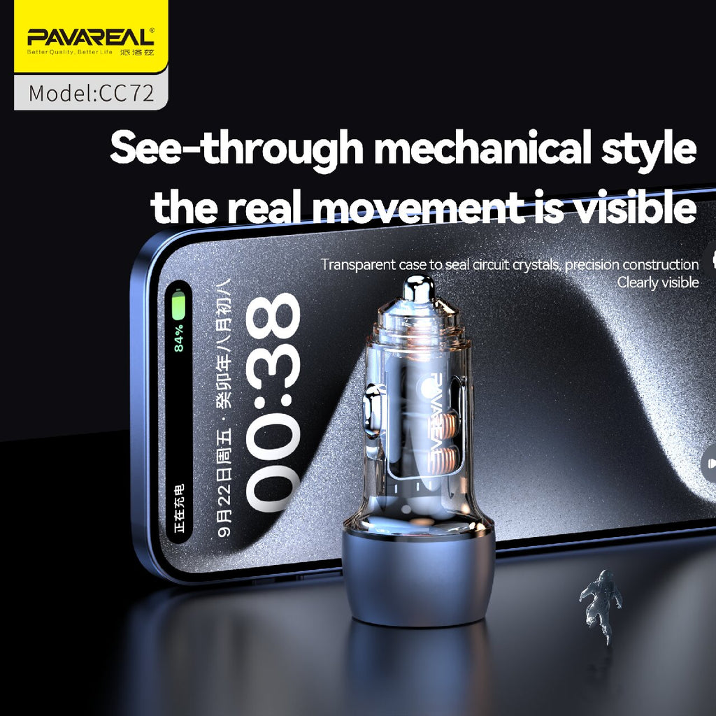 PAVAREAL CC72 Chargeur de voiture PD 20 W + 100 W, Compatible avec la charge rapide des séries iPad, Samsung, iPhone
