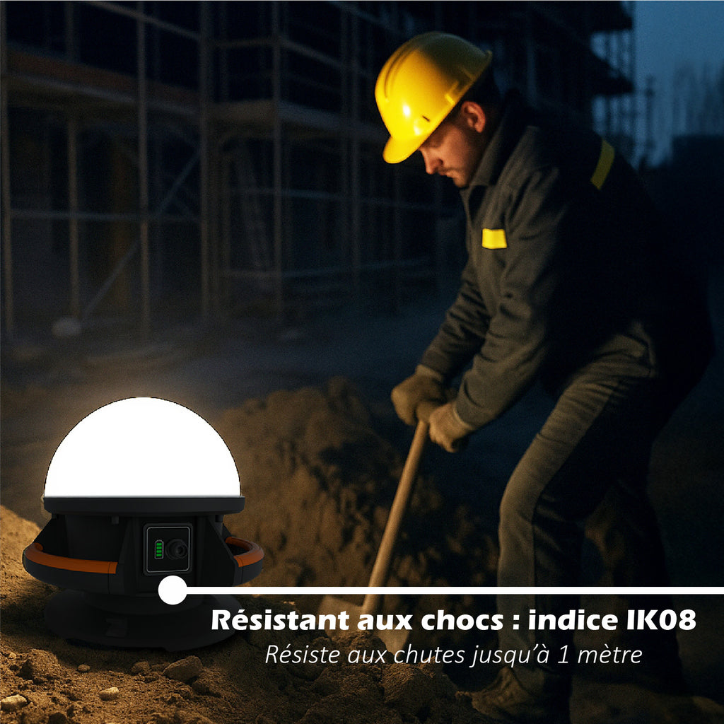 KYF Projecteur de chantier hybride 50 W 360 ° à pince, 5 500 lm, avec batterie externe
