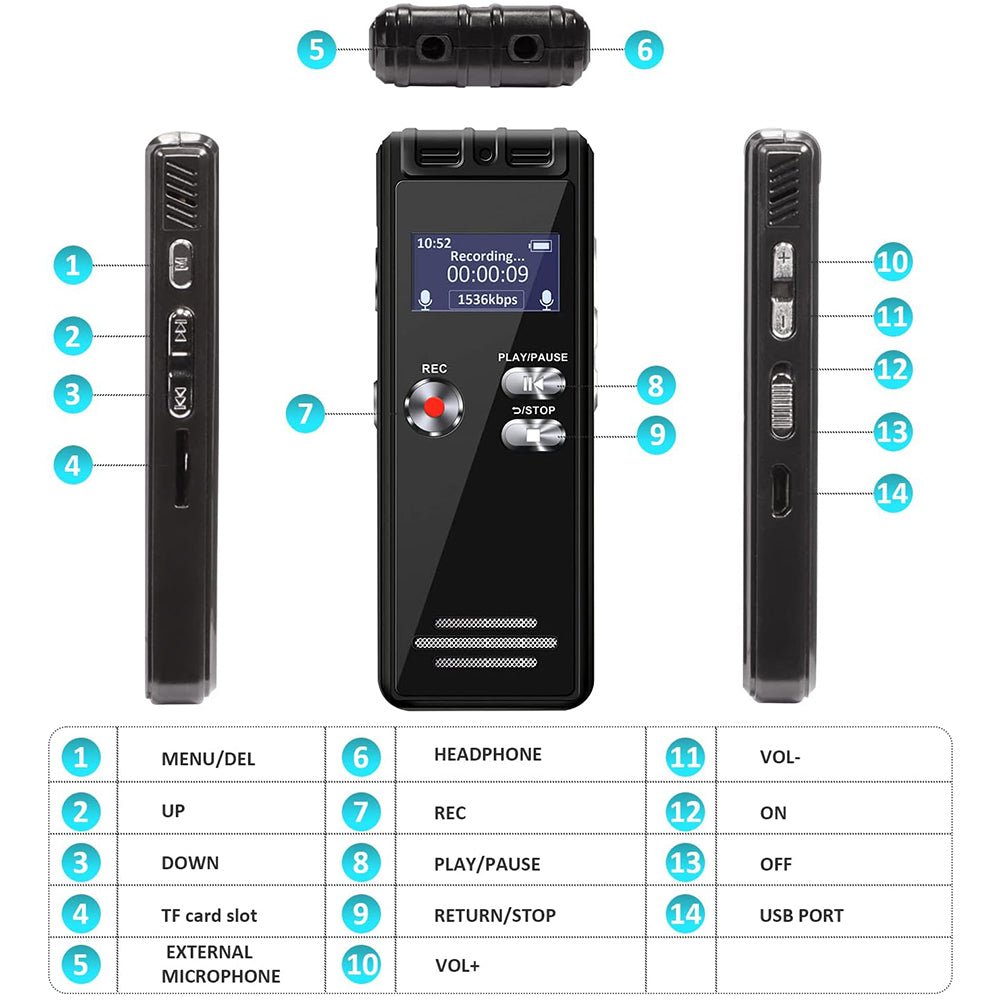Rexsun Enregistreur vocal professionnel 64 Go – Enregistreur vocal professionnel avec réduction de bruit cristalline et double microphone HD (3072 Kbps), pour entretiens, réunions