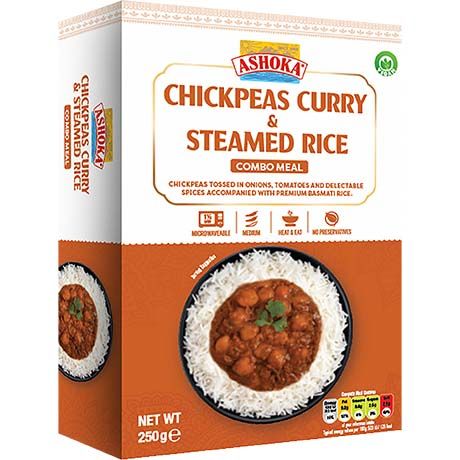 ASHOKA Curry de pois chiches et riz cuit à la vapeur prêt à consommer - 250 g