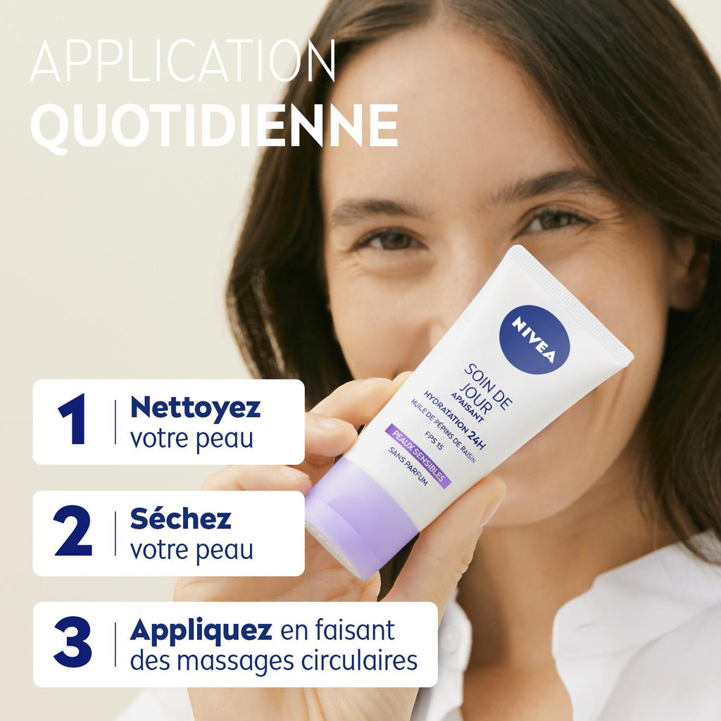 NIVEA Essentiels Soin Jour 24H Hydratant FPS15 Peaux Normales à Mixtes 50 ml
