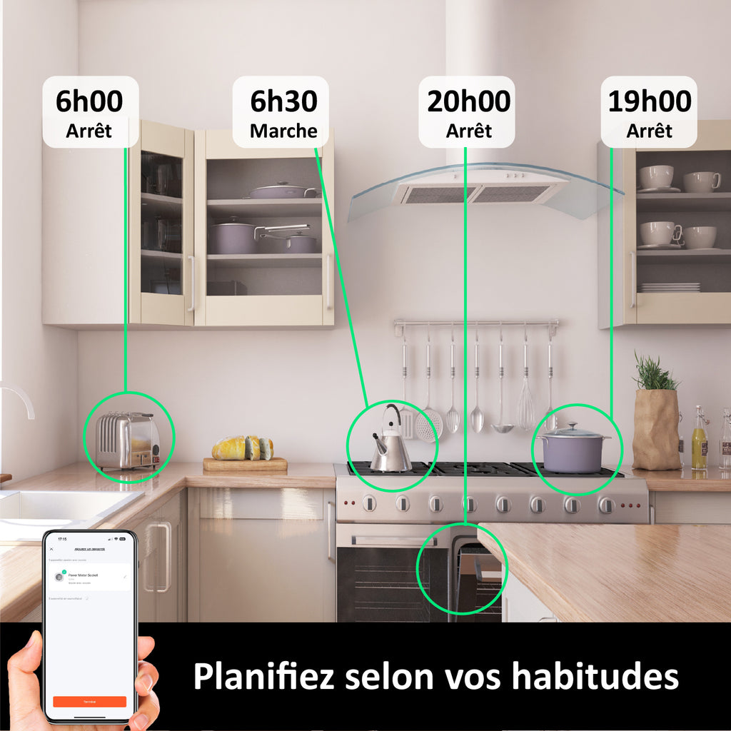 KYF Prise Wi-Fi encastrée intelligente d’intérieur avec compteur d’énergie