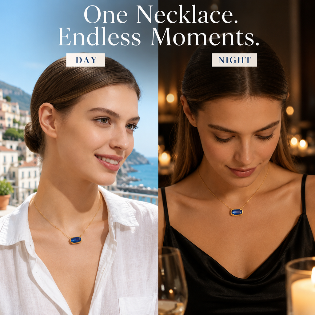 Collier VoxorAI hypoallergénique en pierre naturelle, collier en zircon, pendentif en cristal, chaîne clavicule, toutes saisons, bleu "