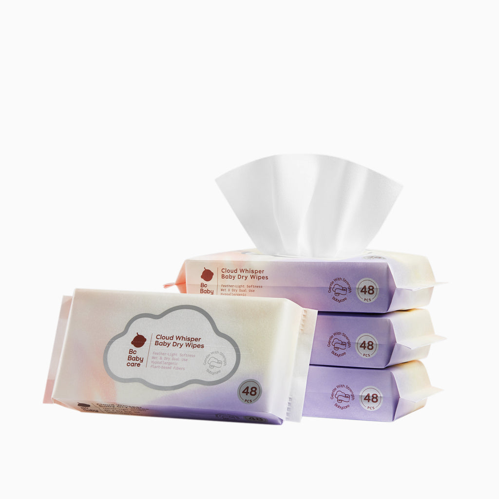 Bc Babycare Lingettes Visage Jetables, 192 Unités (48 Feuilles × 4 Paquets), Lingettes Sèches 200 × 200 mm pour Bébés et Adultes à Peau Sensible, Lingettes Visage Ultra-Douces à Double Usage Humide et Sec