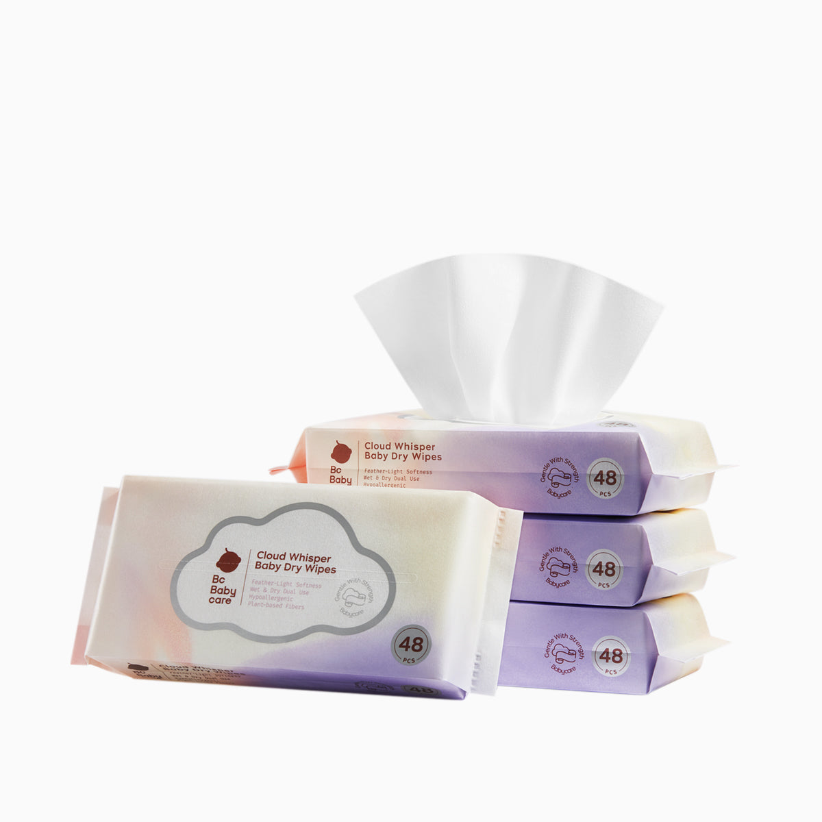 Bc Babycare Lingettes Visage Jetables, 192 Unités (48 Feuilles × 4 Paquets), Lingettes Sèches 200 × 200 mm pour Bébés et Adultes à Peau Sensible, Lingettes Visage Ultra-Douces à Double Usage Humide et Sec